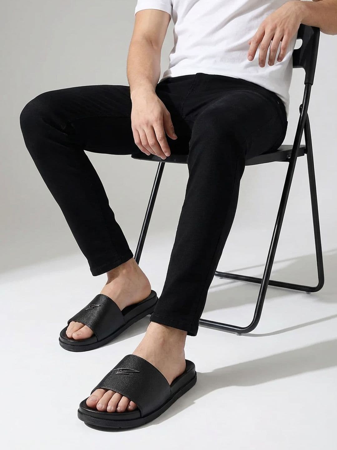 ZEESH Men Midnight Leather Sliders - view 1