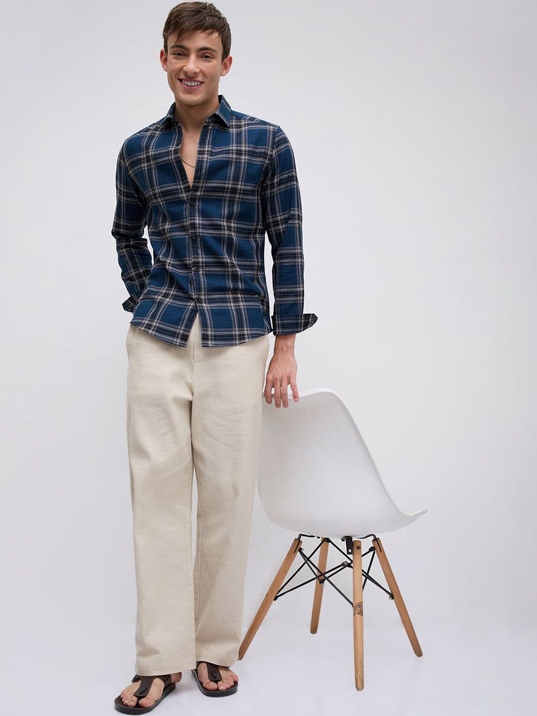 VASTRADO Ocean Blue Contrast Plaid Checks Shirt thumbnail 3