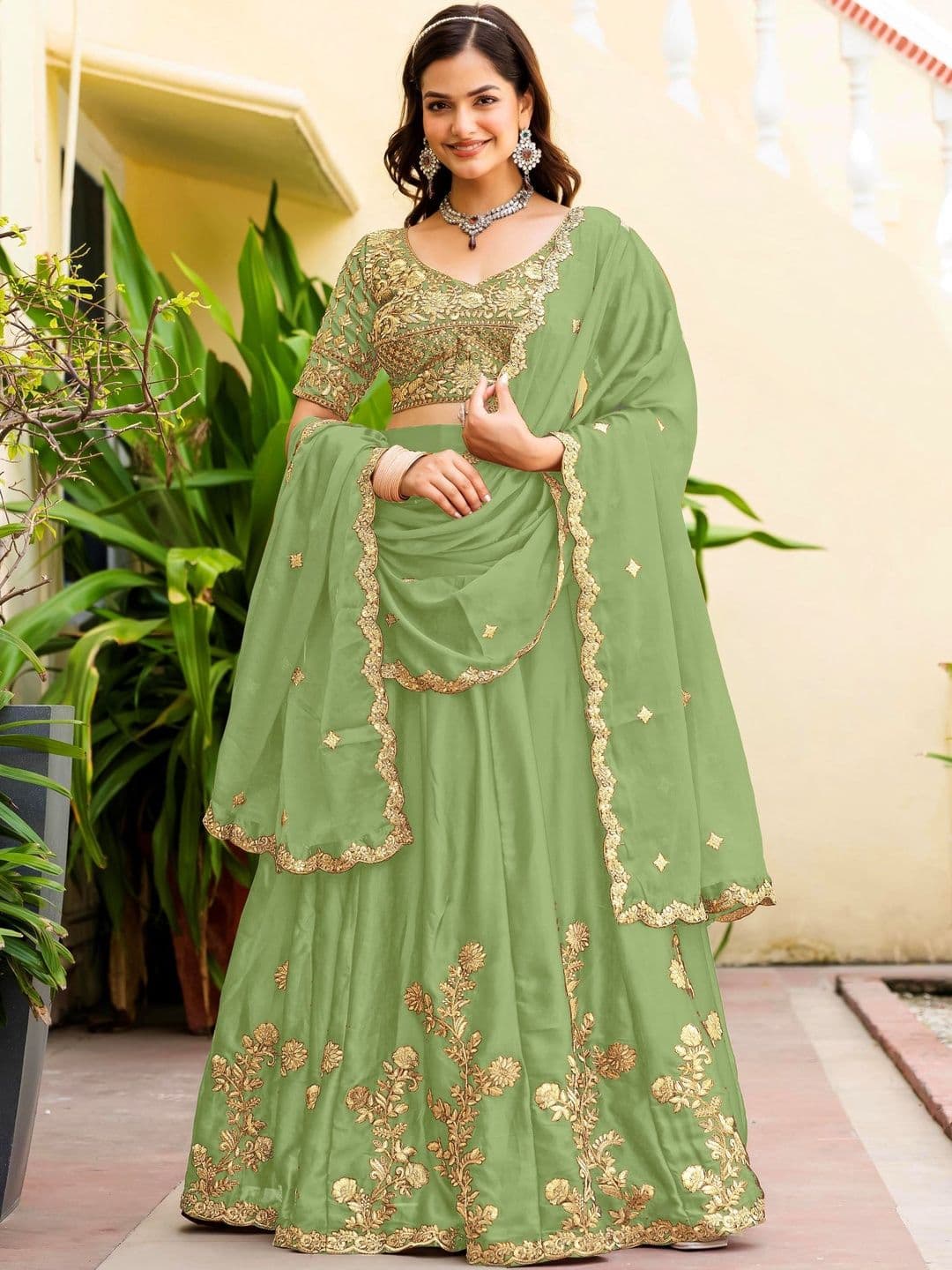 JIHU CULTURE Embroidered Semi-Stitched Lehenga & Blouse With Dupatta thumbnail 3
