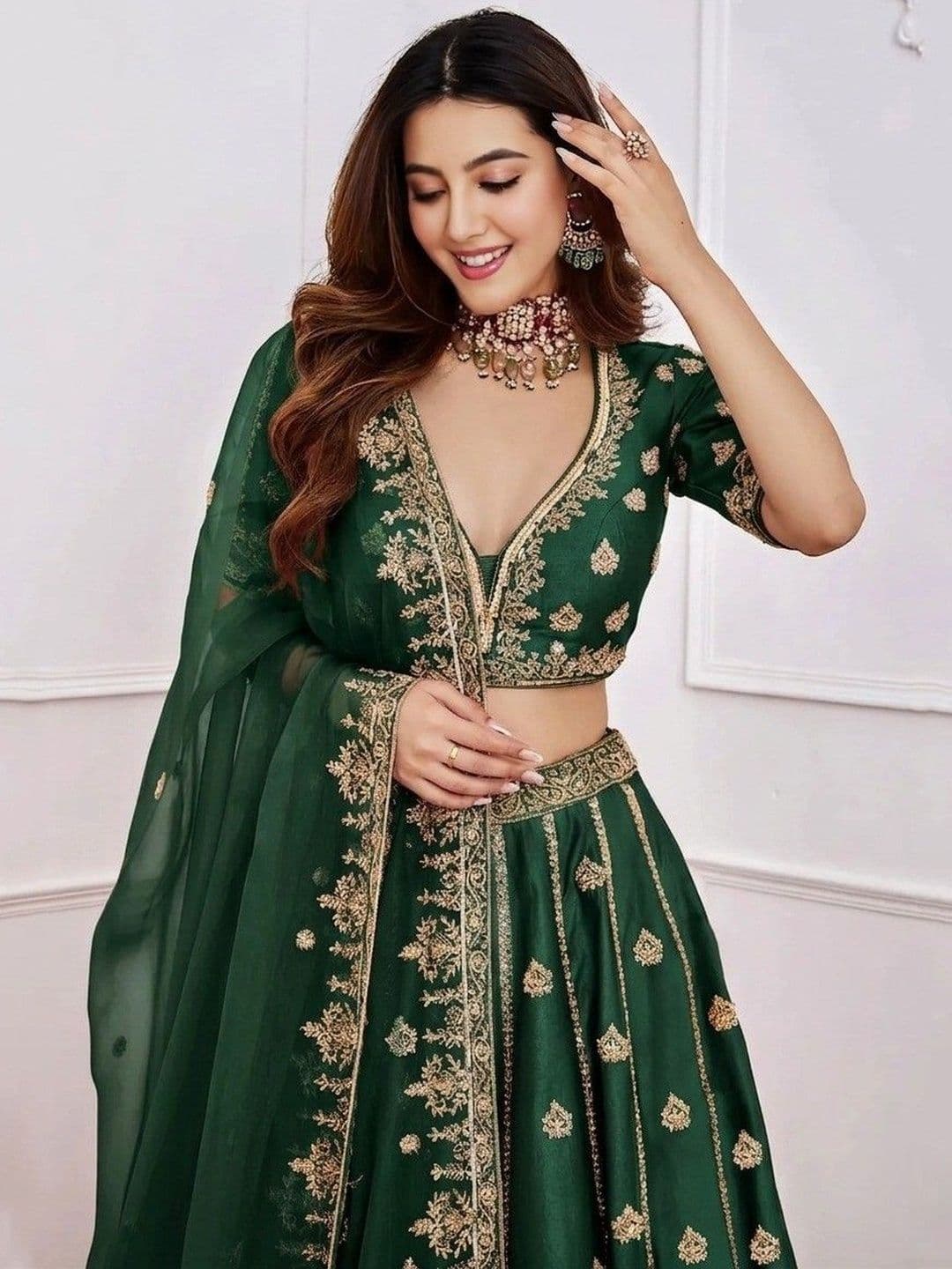 BAESD Embroidered Semi-Stitched Lehenga & Blouse With Dupatta thumbnail 2