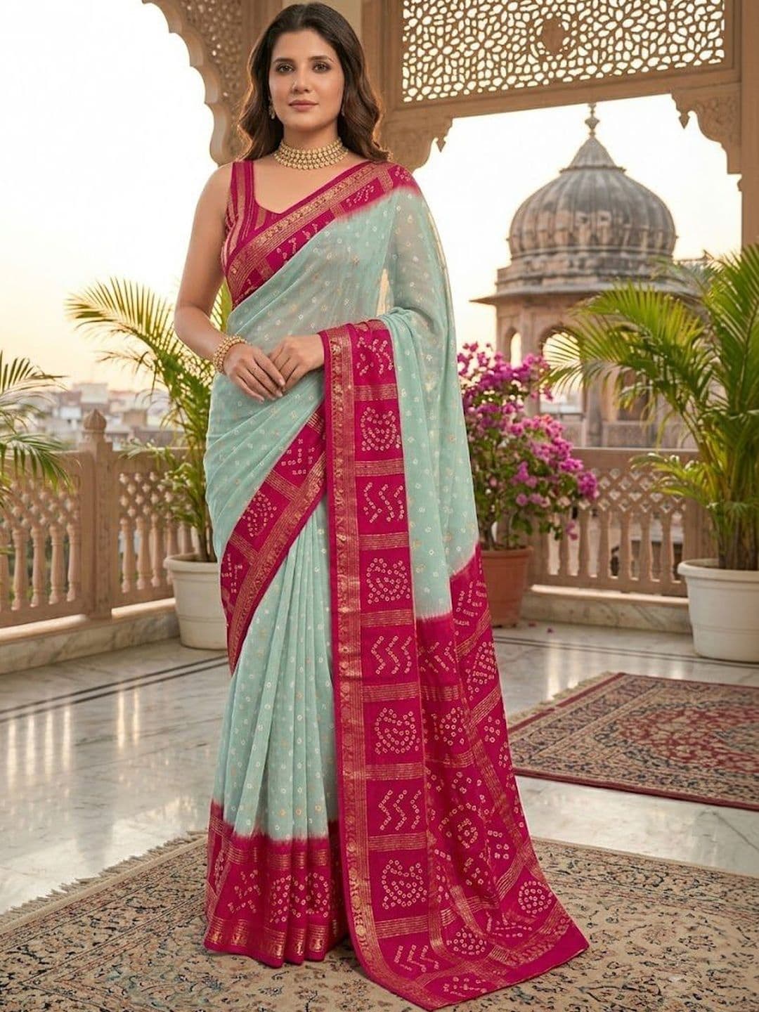 AV FASHION Bandhani Zari Poly Georgette Handloom Bandhani Saree - view 1