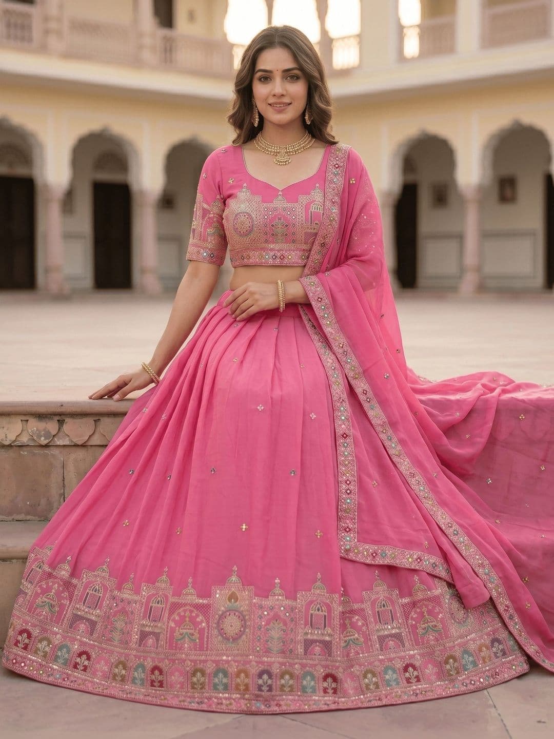 Jogmaya Fashion Embellished Sequinned Semi-Stitched Lehenga & Blouse With Dupatta thumbnail 2