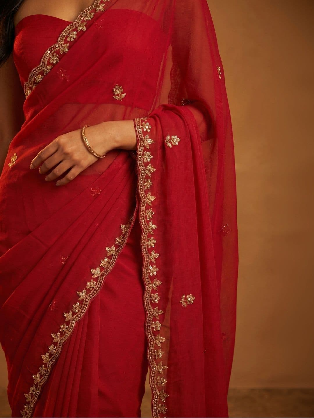 DRIP CHOWK Embellished Embroidered Pure Georgette Heavy Work Saree thumbnail 5