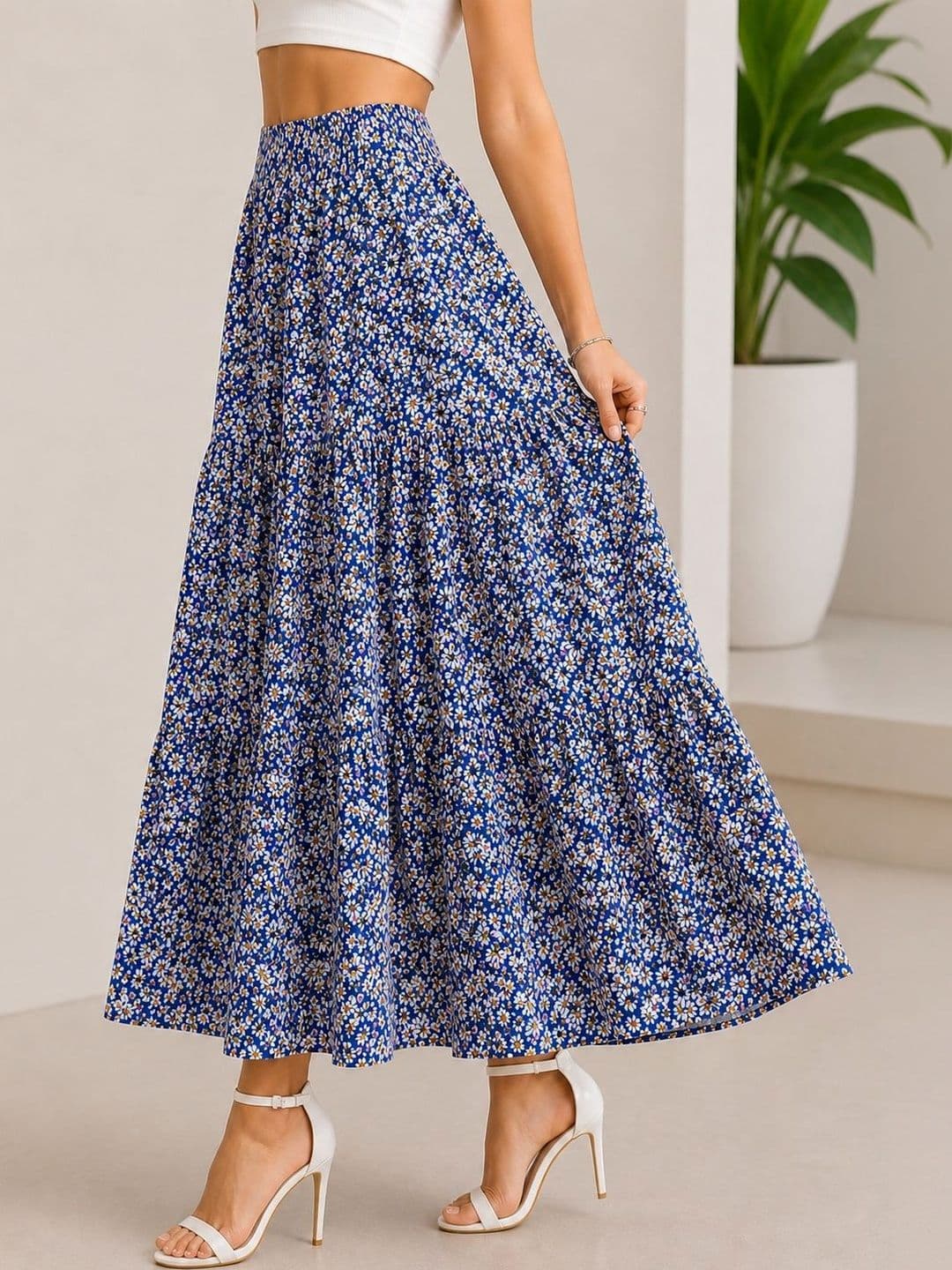 AmorLuxe Women Crepe Floral Micro or Ditsy Print Midi A-Line Skirt thumbnail 3