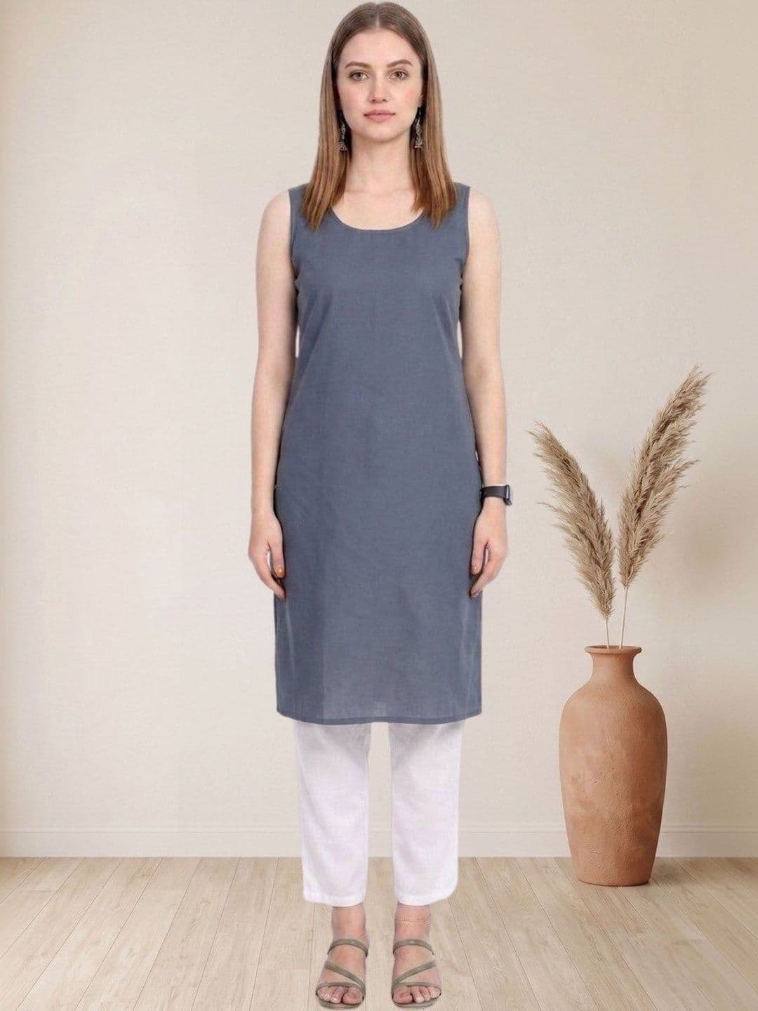 myplusfashion Women Ethnic Motifs Embroidered Chikankari Georgette Kurta thumbnail 2