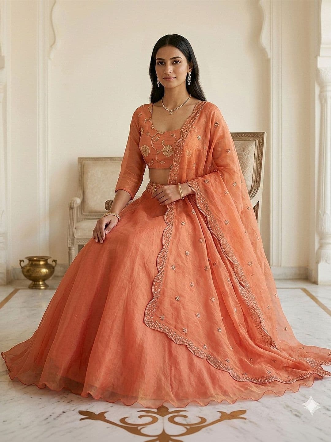 KALINI Embroidered Thread Work Semi-Stitched Lehenga & Blouse With Dupatta thumbnail 3