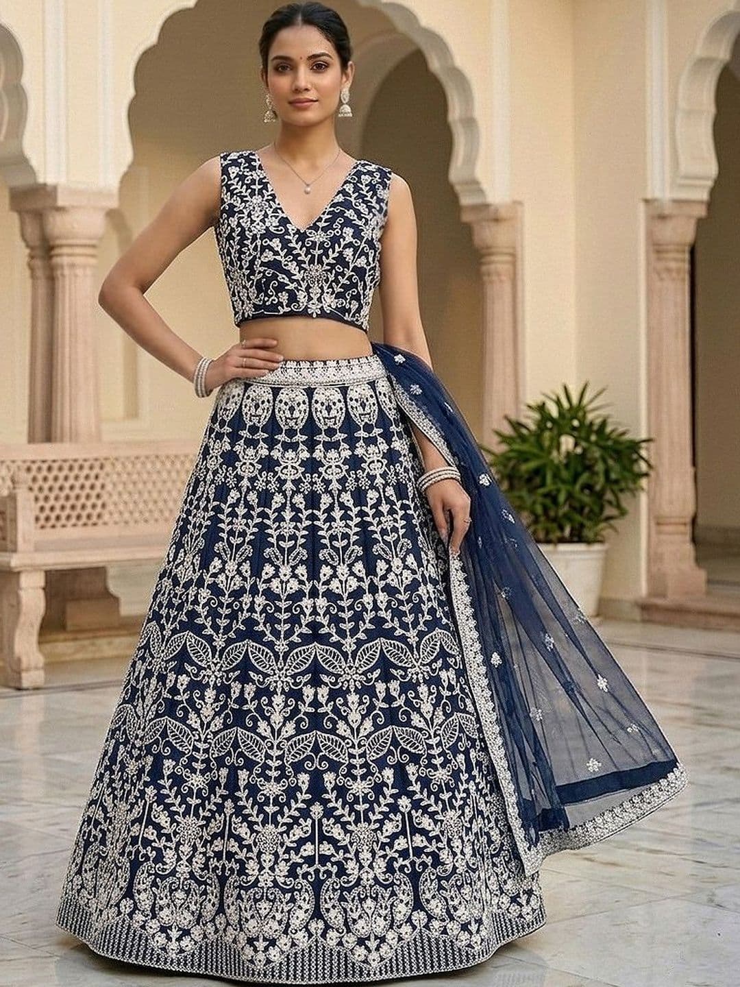 Warthy Ent Embroidered Semi-Stitched Lehenga & Blouse With Dupatta thumbnail 4