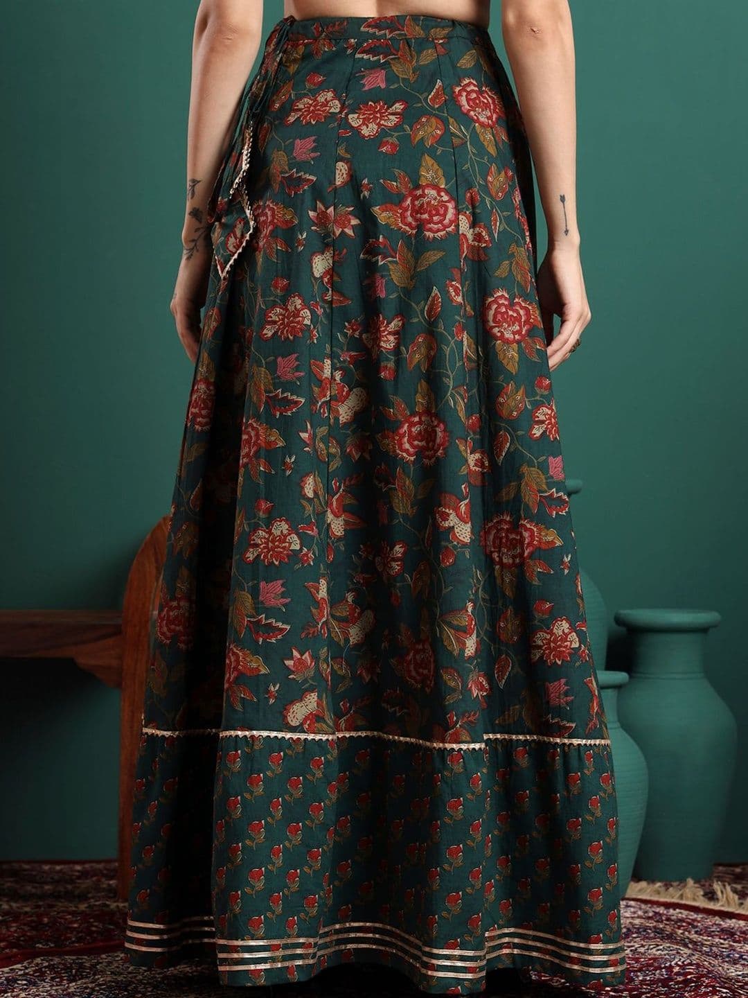 Sangria Women Cotton Floral Maxi Flared Skirt thumbnail 6
