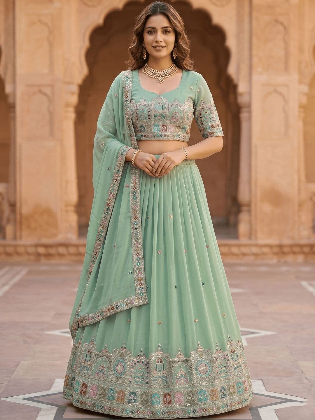 Jogmaya Fashion Embroidered Sequinned Semi-Stitched Lehenga & Blouse With Dupatta - view 1