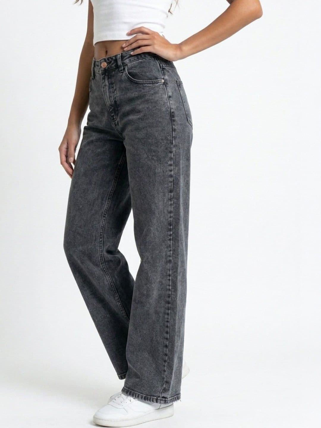 glitchez Women Comfort Wide Leg High-Rise Light Fade Acid Wash Stretchable Jeans thumbnail 4
