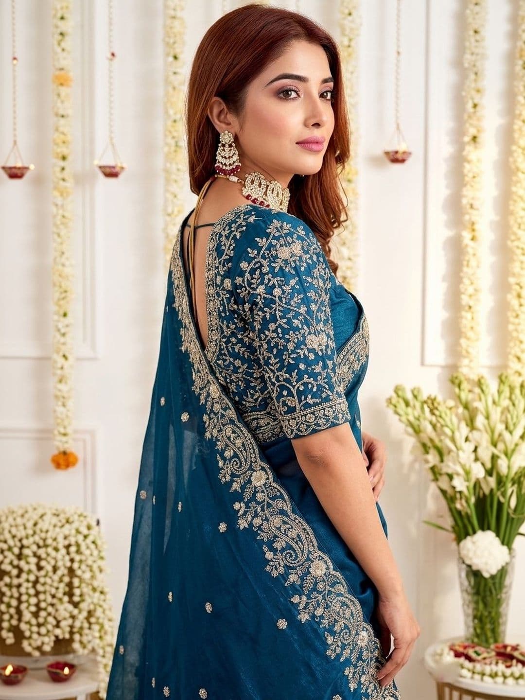 KALINI Embellished Embroidered Poly Georgette Heavy Work Saree thumbnail 2