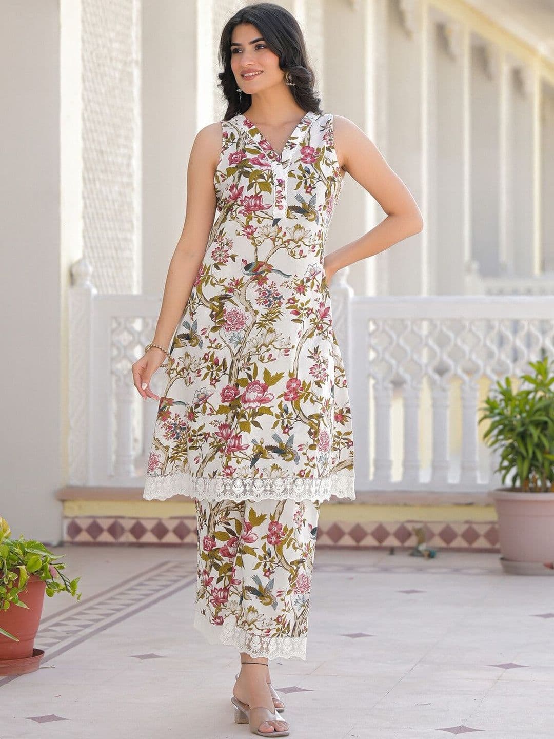 SKYLEE Printed Off White Cotton Co Ords for Women - view 1