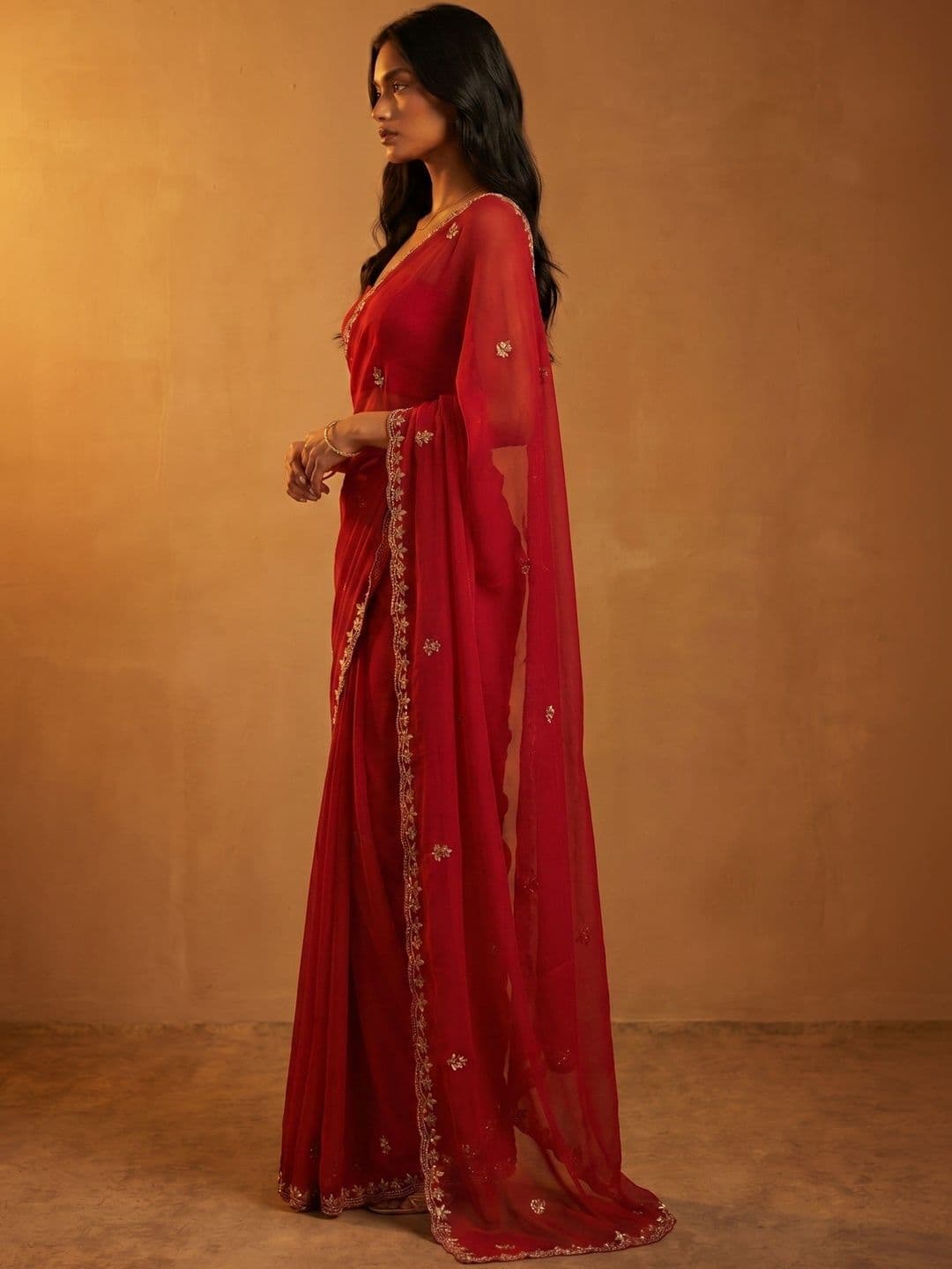 DRIP CHOWK Embellished Embroidered Pure Georgette Heavy Work Saree thumbnail 3