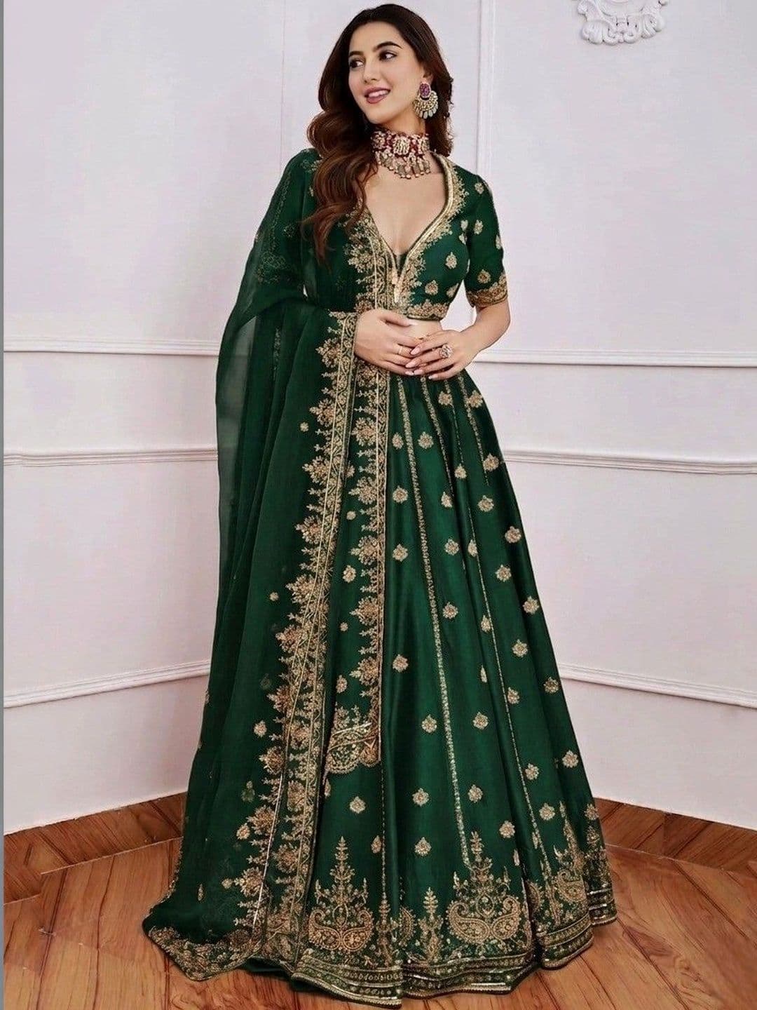 KRYSAL Embroidered Semi-Stitched Lehenga & Blouse With Dupatta - view 1
