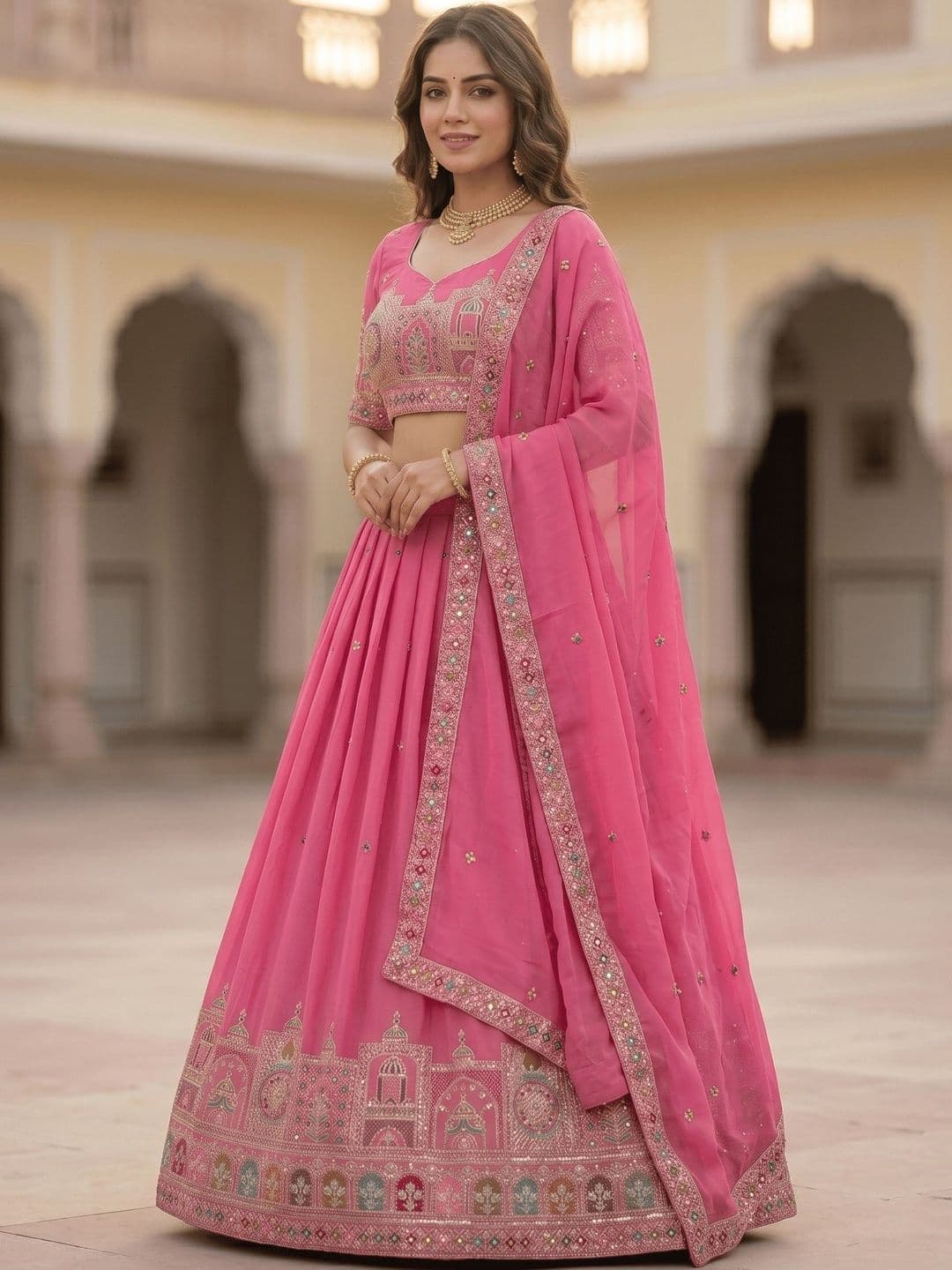 Fashorama Embroidered Sequinned Semi-Stitched Lehenga & Blouse With Dupatta thumbnail 4