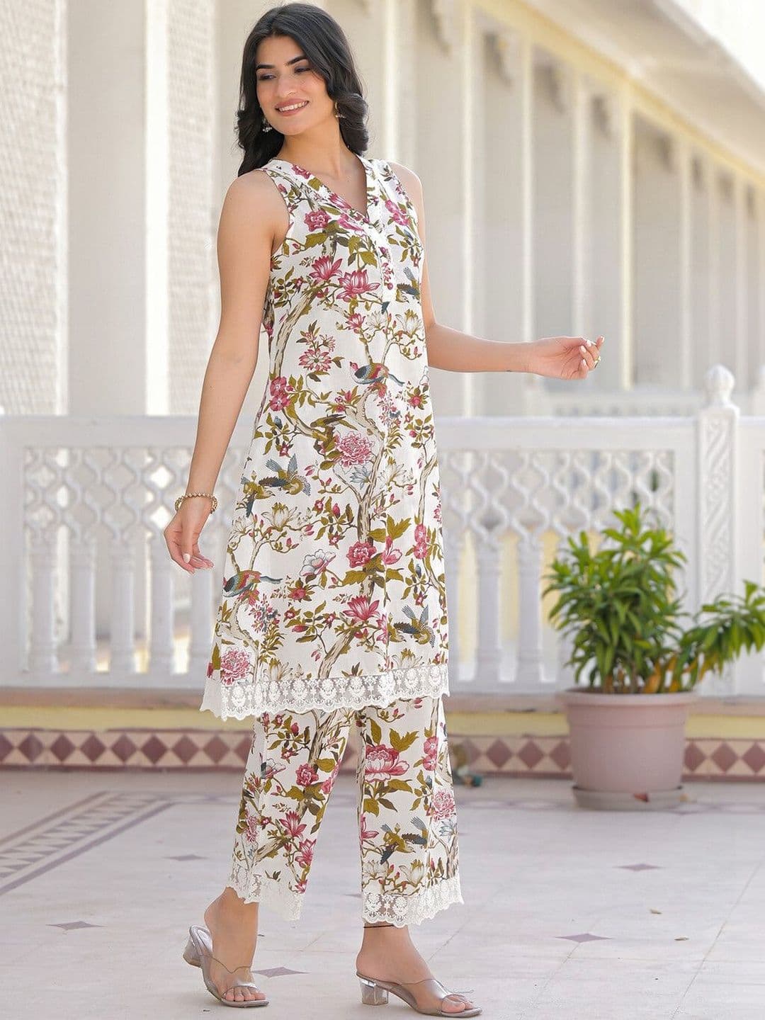 SKYLEE Printed Off White Cotton Co Ords for Women thumbnail 5