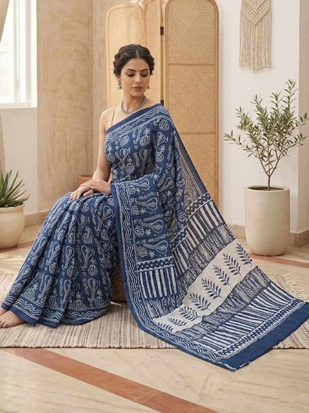 Sangria Printed Block Print Sarees Blouse thumbnail 4