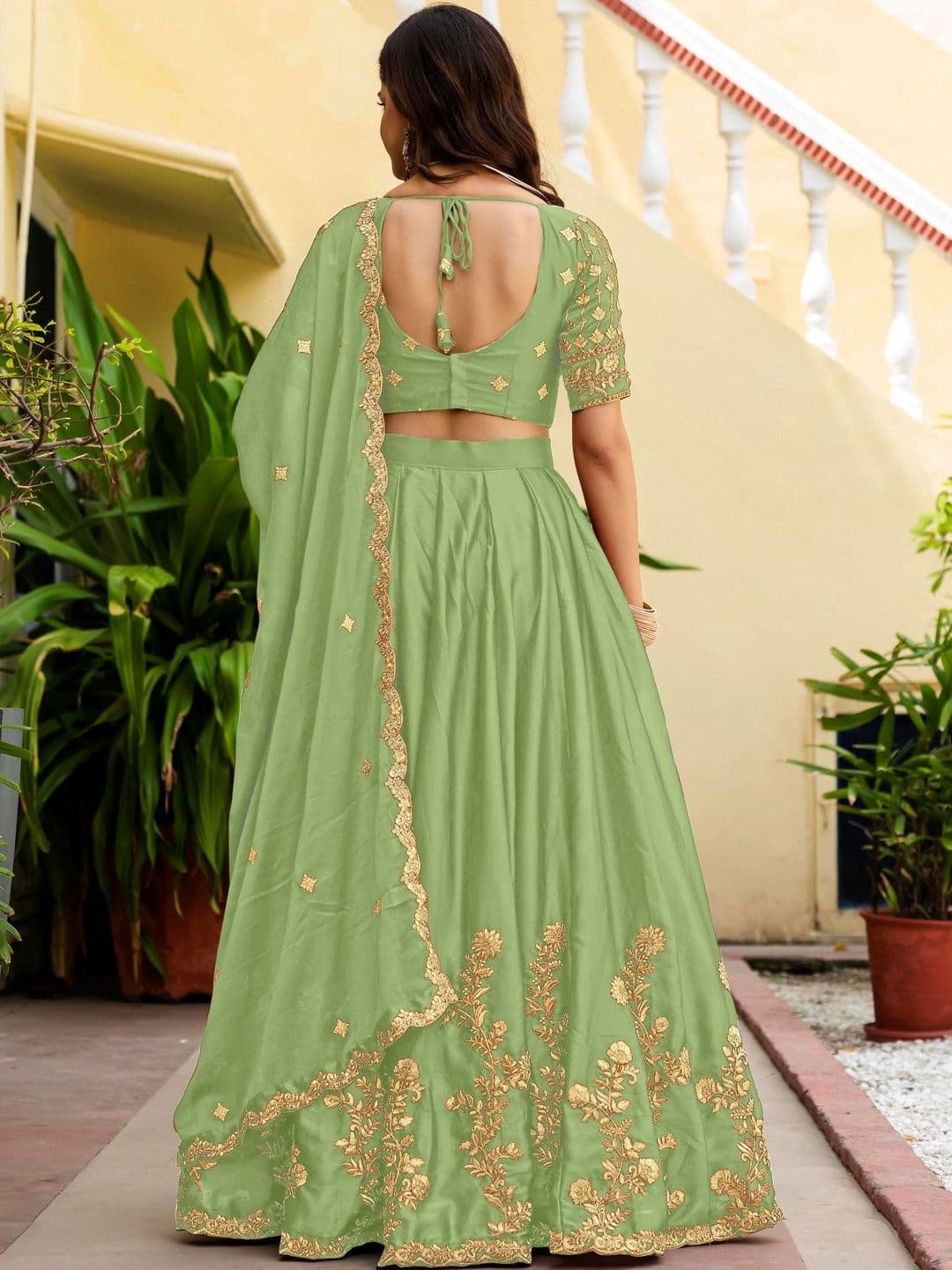JIHU CULTURE Embroidered Semi-Stitched Lehenga & Blouse With Dupatta thumbnail 2