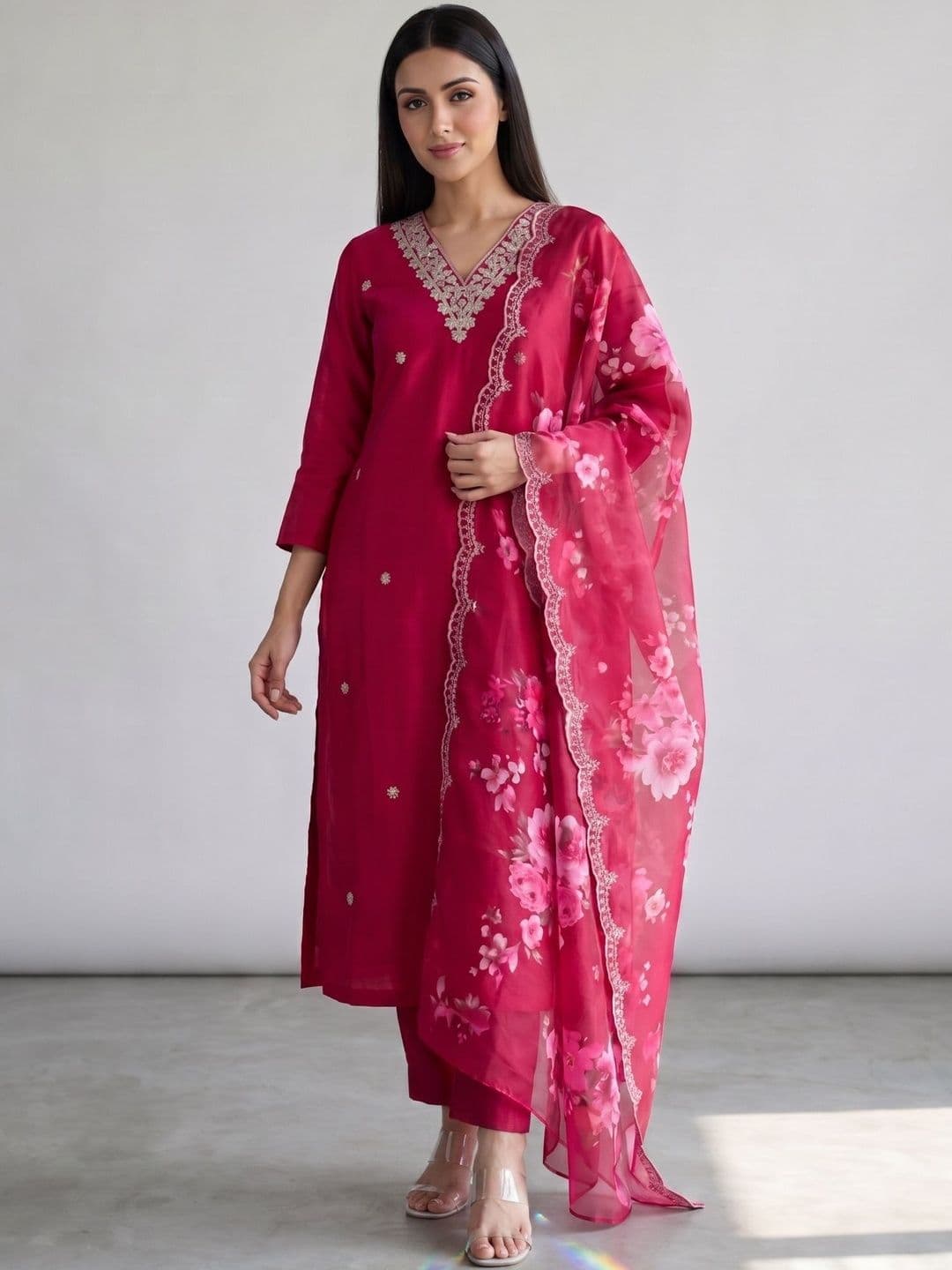 KALINI Women Ethnic Motifs Embroidered Regular Thread Work Kurta with Trousers & With Dupatta thumbnail 3
