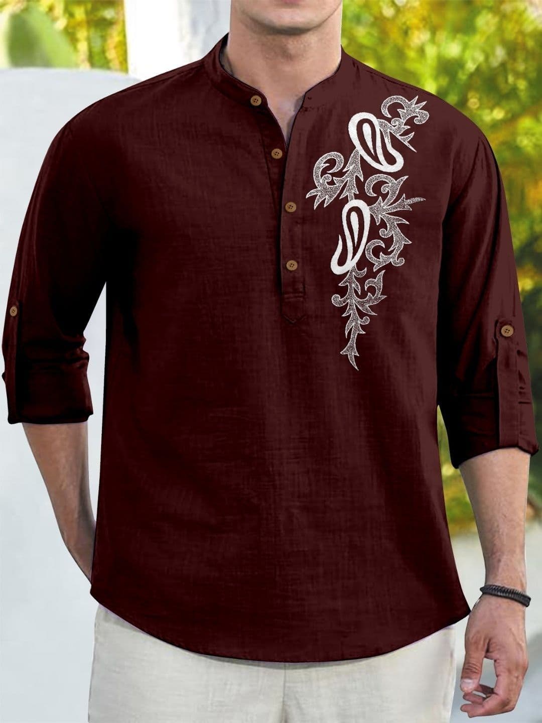 CLOTHING VEDA Men Floral Mandarin Collar Kurta thumbnail 4