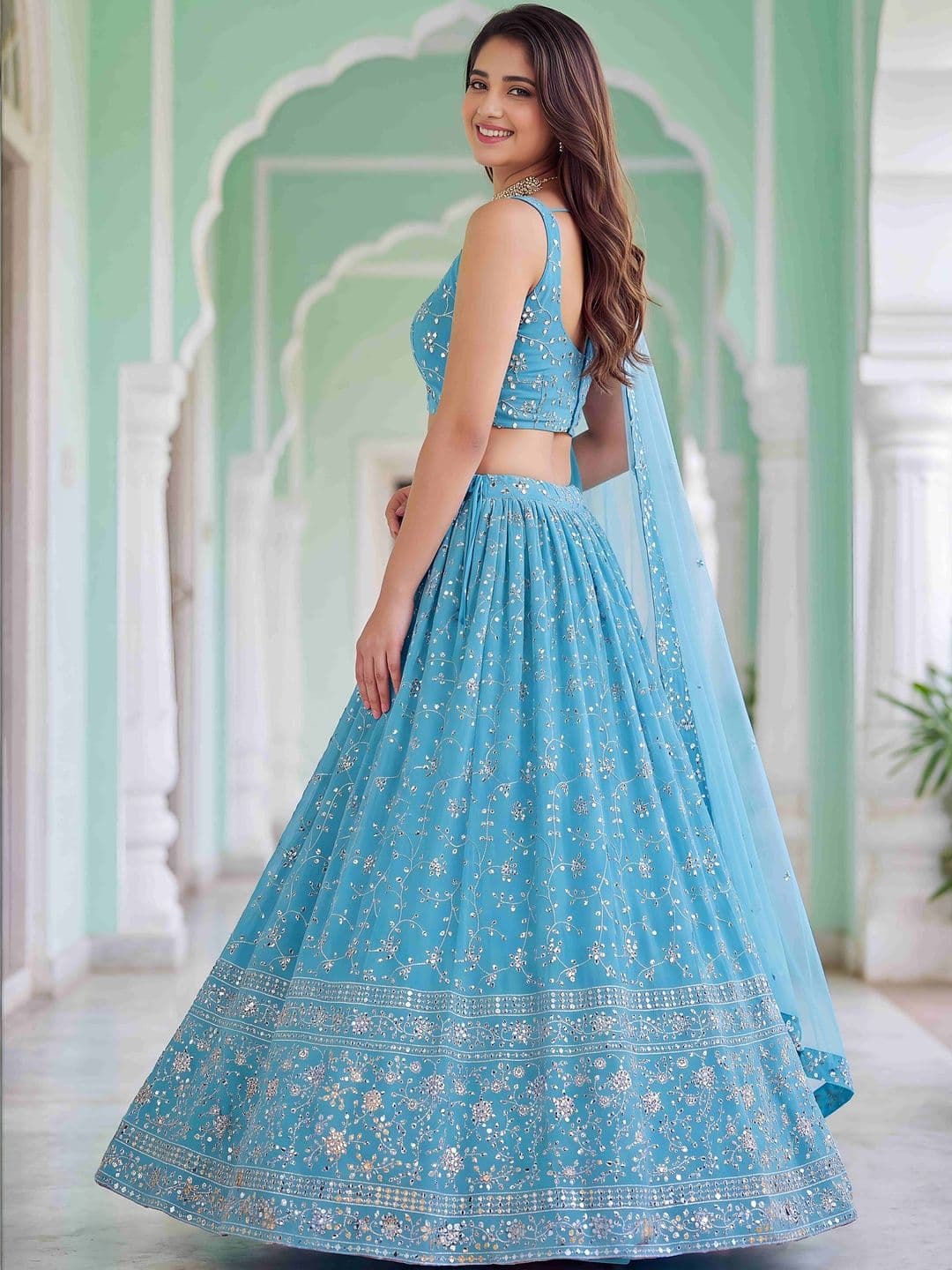 Zeel Clothing Embellished Sequinned Semi-Stitched Lehenga & Blouse With Dupatta thumbnail 4