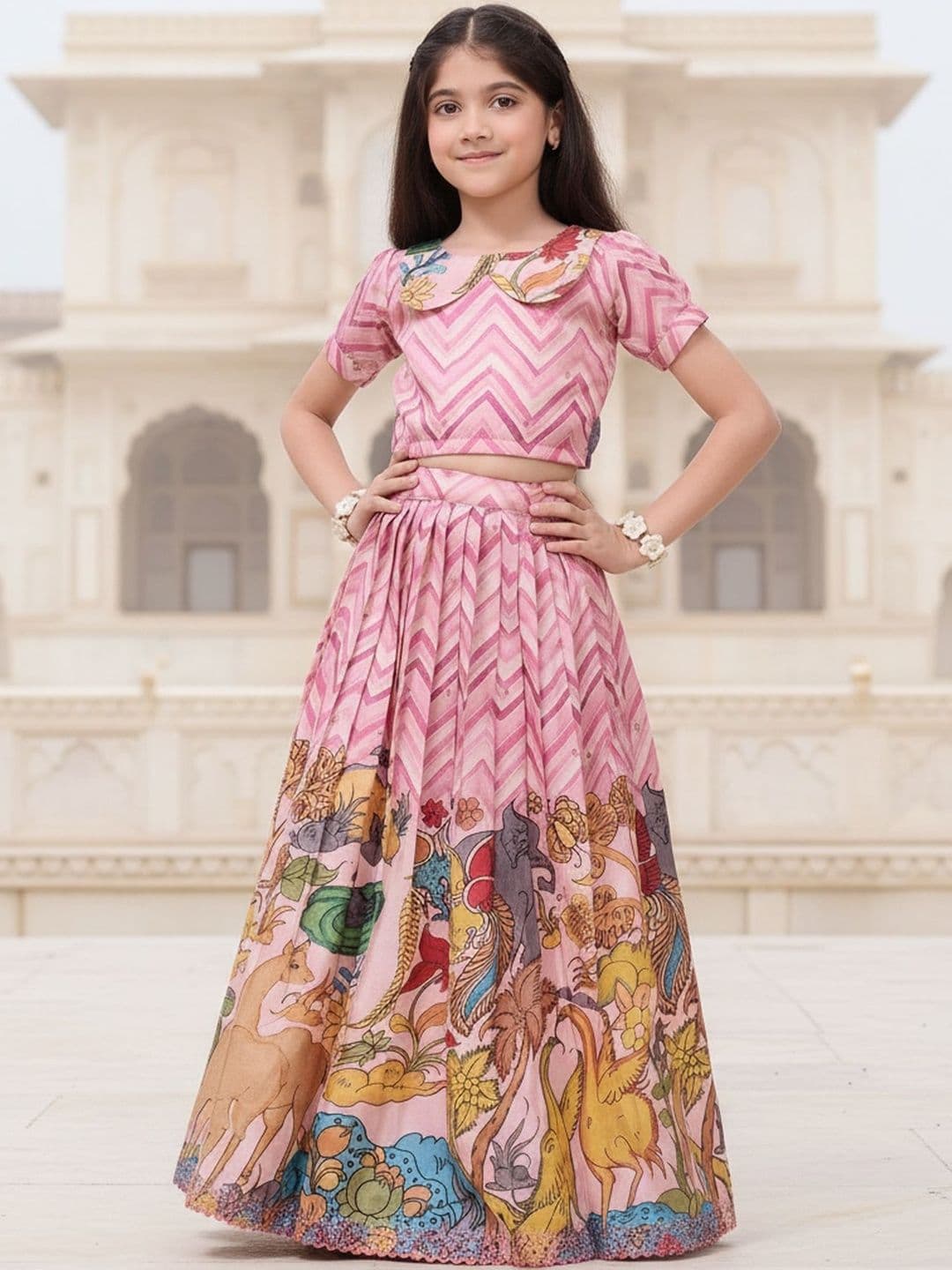 KALANANDI Girls Printed Thread Work Ready to Wear Lehenga & - view 1