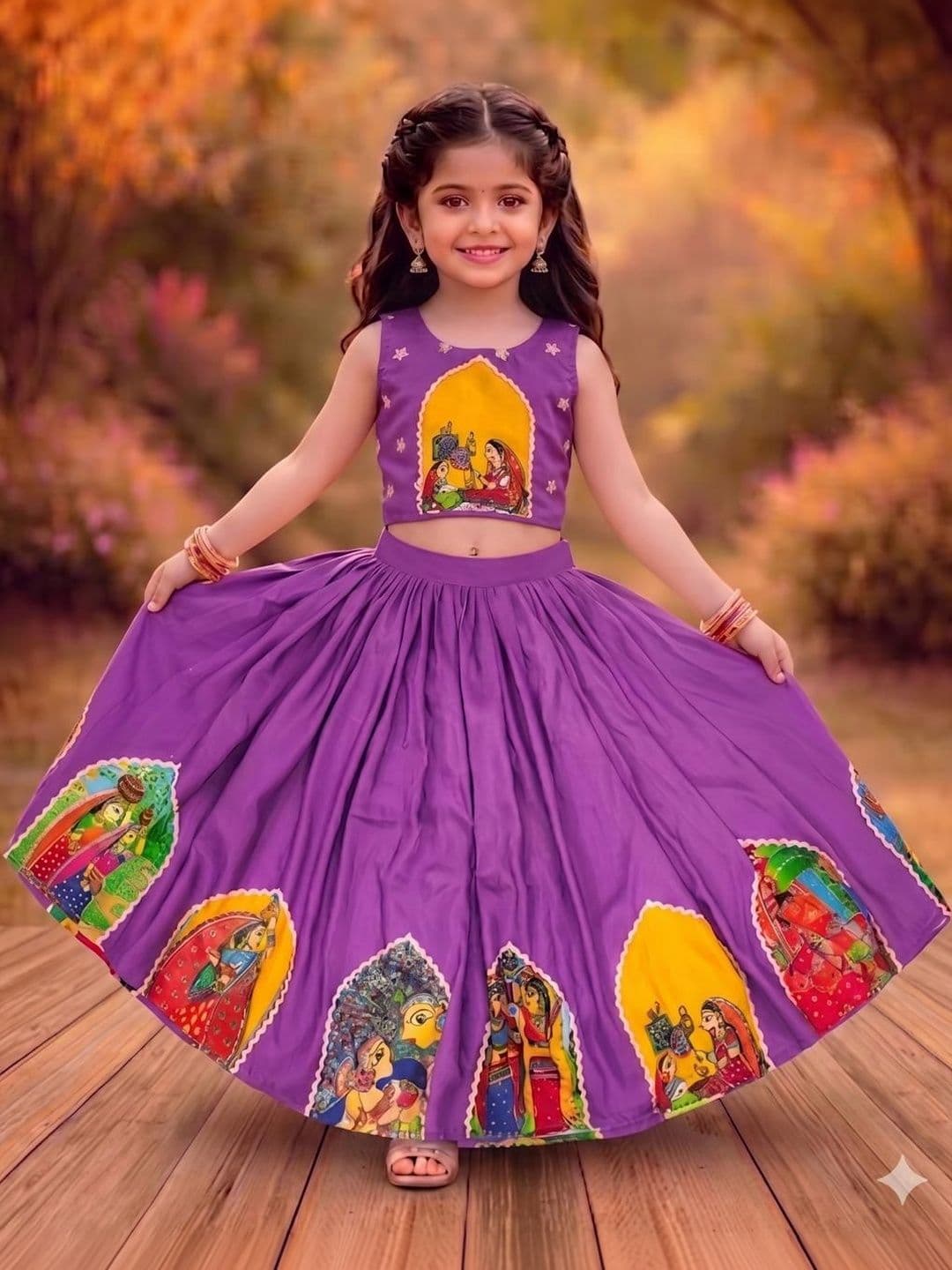 RJ ONLINE Girls Printed Thread Work Semi-Stitched Lehenga & - view 1