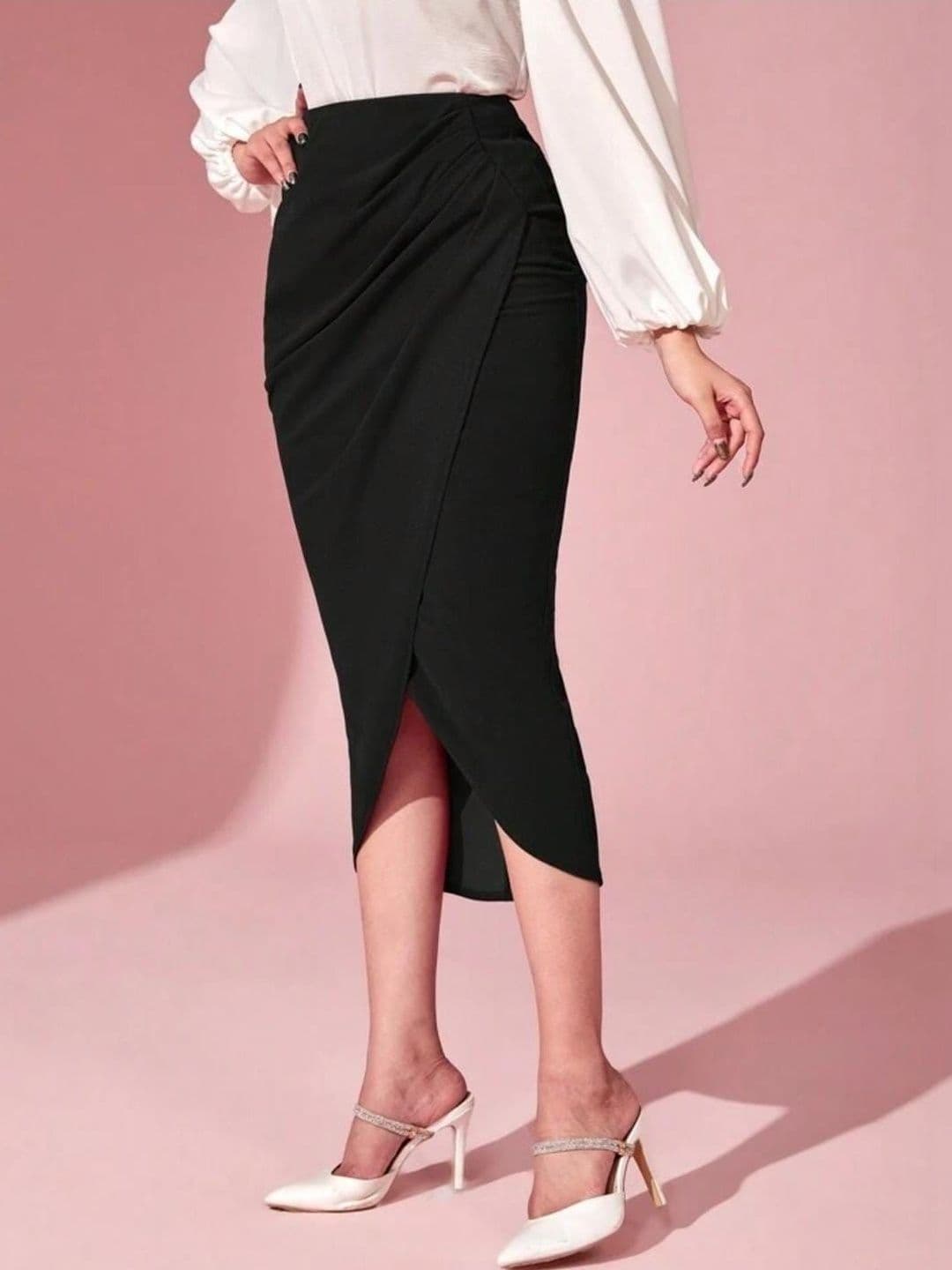 JINJIN FASHION Women Draped Front Slit Midi Wrap Skirt thumbnail 4