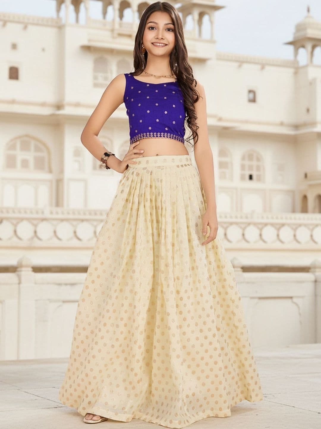 KALANANDI Girls Embroidered Thread Work Semi-Stitched Lehenga & - view 1