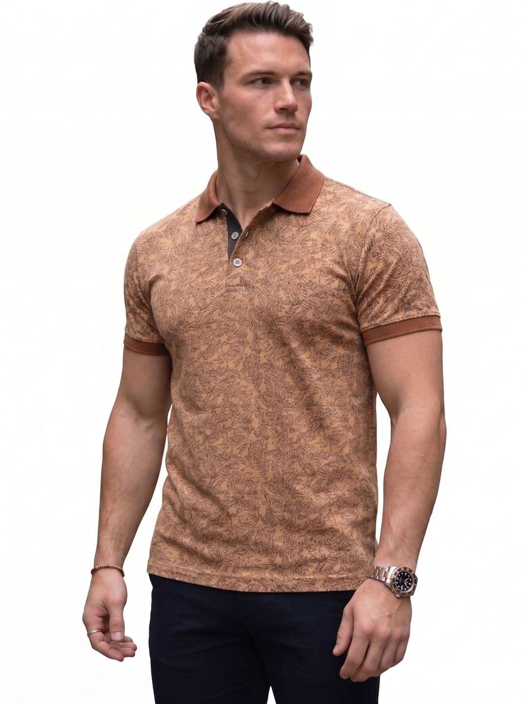 Utopium Men Printed Polo Collar Pure Cotton Pockets T-shirt thumbnail 3