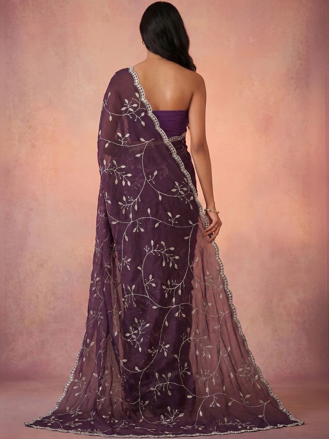 DRIP CHOWK Woven Design Embroidered Pure Chiffon Saree thumbnail 4