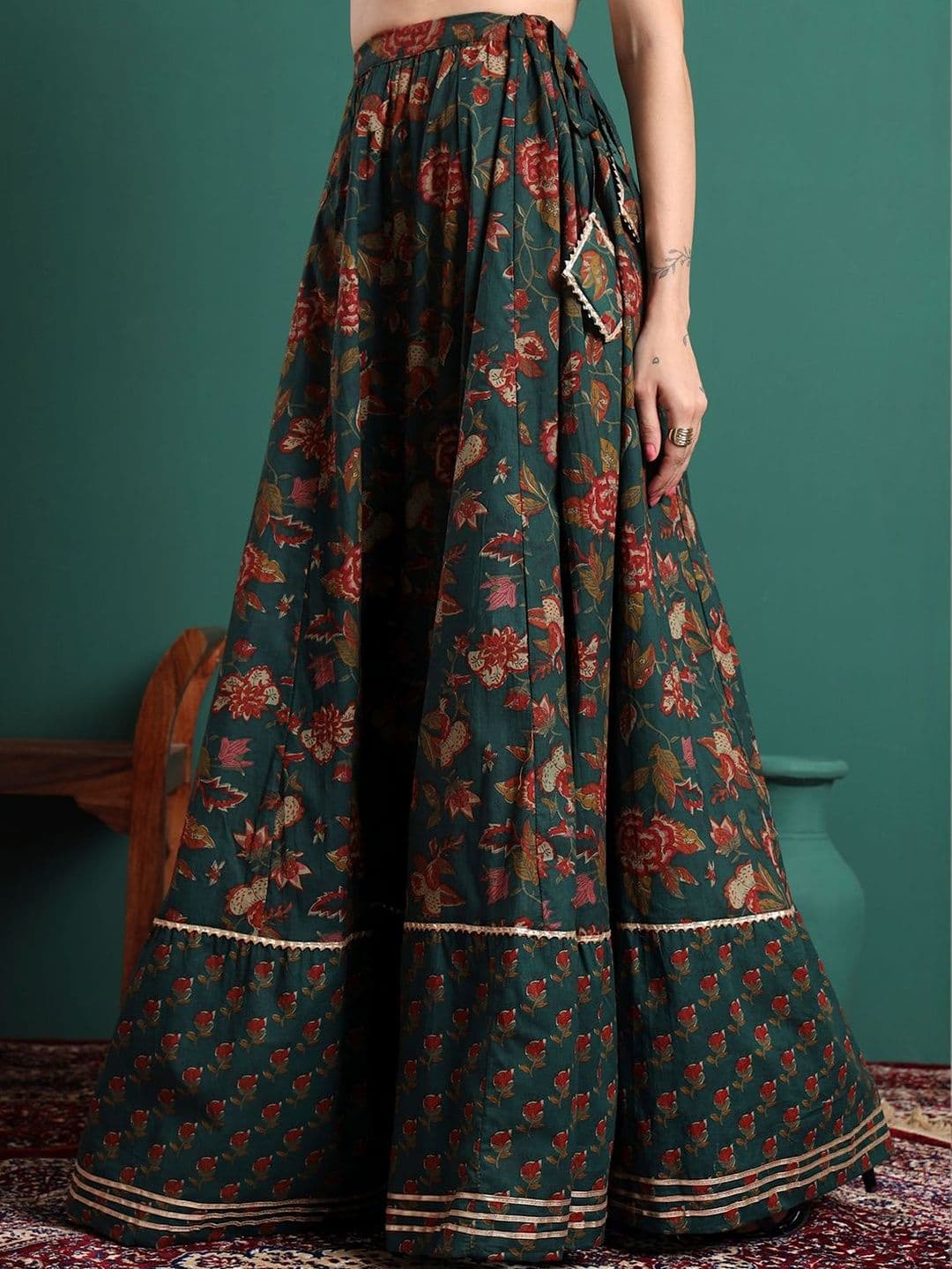 Sangria Women Cotton Floral Maxi Flared Skirt thumbnail 7
