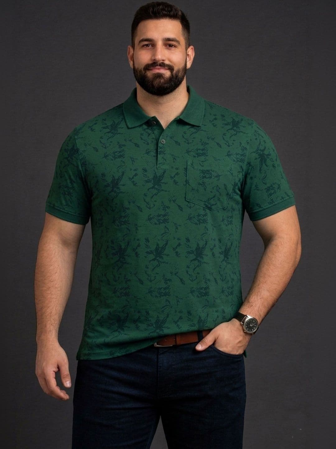 Mast & Harbour Men Floral Printed Polo Collar Pockets T-shirt - view 1