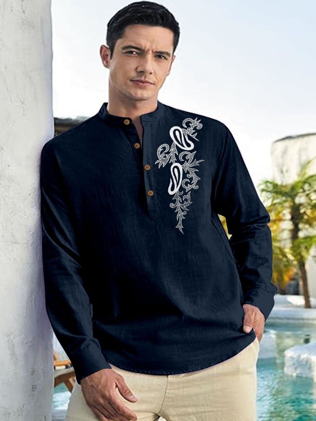 CLOTHING VEDA Men Floral Mandarin Collar Kurta thumbnail 6