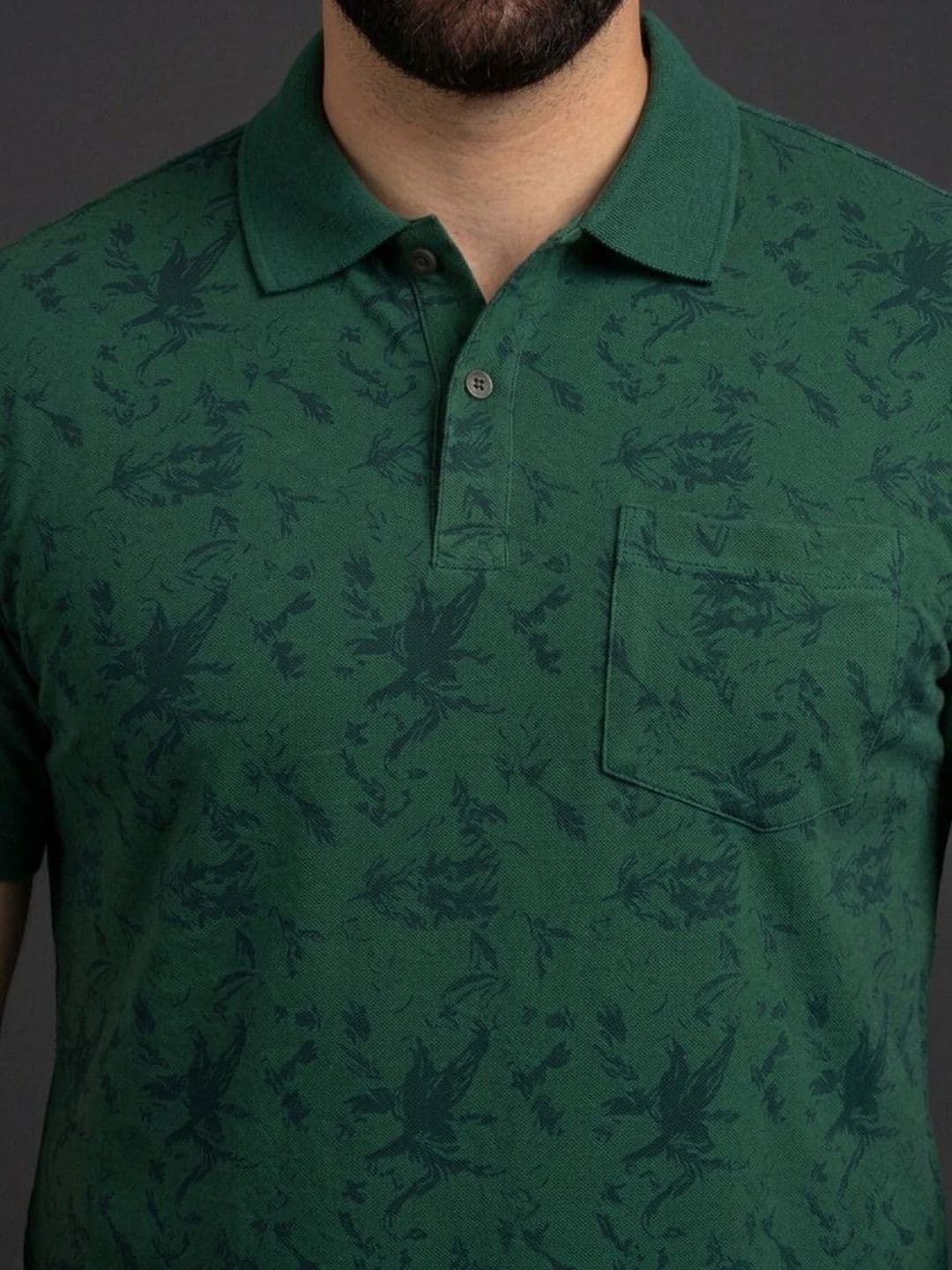 Mast & Harbour Men Floral Printed Polo Collar Pockets T-shirt thumbnail 4