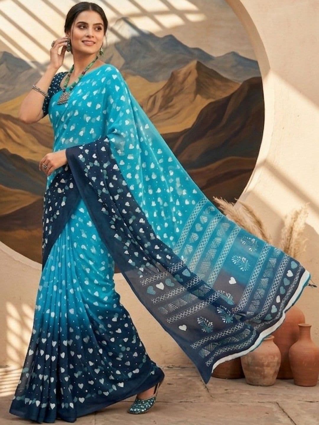 100 Dreams Pure Georgette Designer Saree thumbnail 6