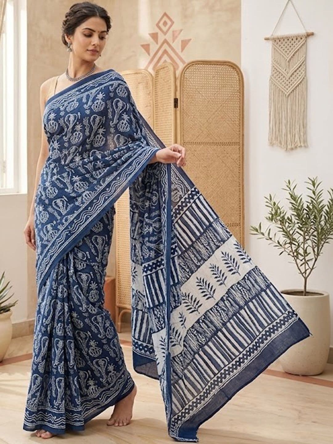 Sangria Printed Block Print Sarees Blouse - view 1
