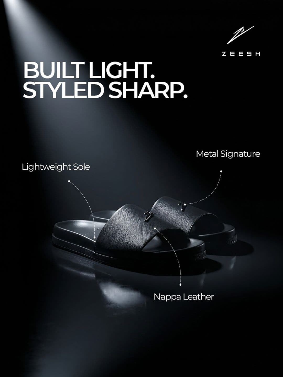 ZEESH Men Midnight Leather Sliders thumbnail 2