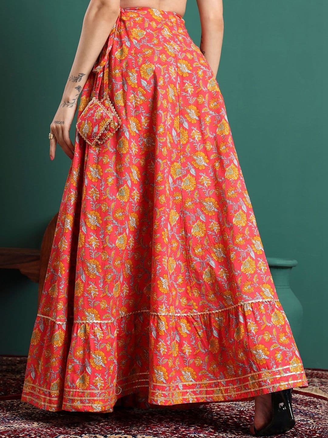 Sangria Women Cotton Cotton Cambric Floral Maxi Flared Skirt thumbnail 3