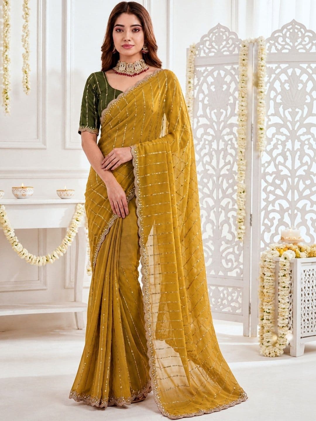 DIVASTRI Embellished Sequinned Poly Georgette Heavy Work Saree - view 1
