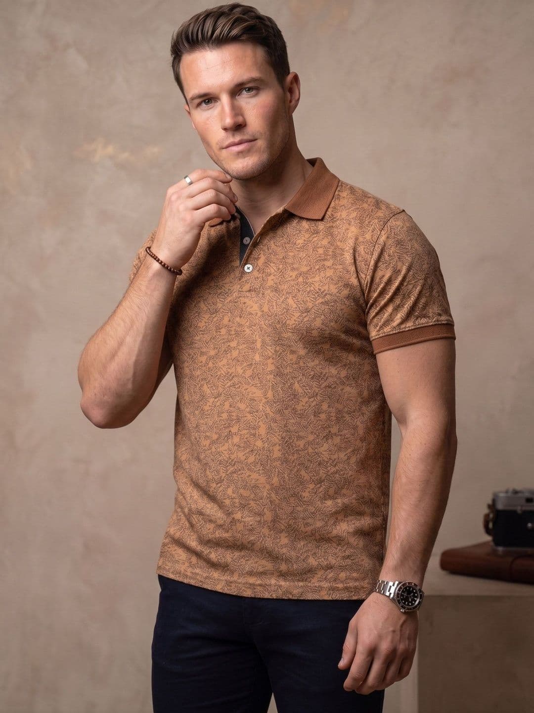 Utopium Men Printed Polo Collar Pure Cotton Pockets T-shirt thumbnail 4