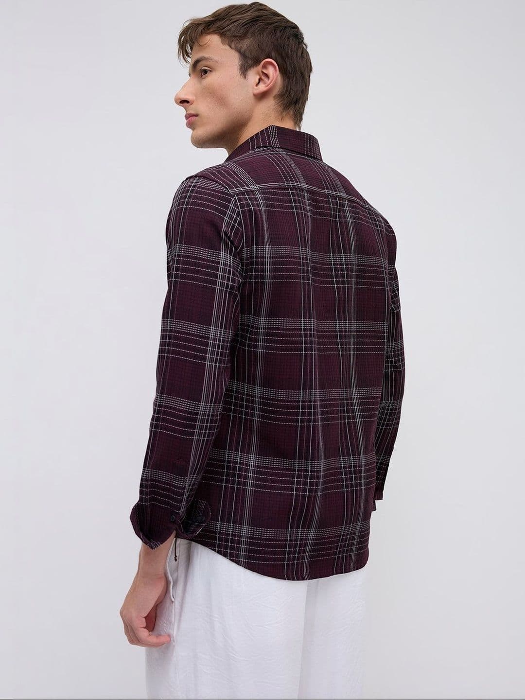 VASTRADO Refined Maroon & White Contrast Checks Shirt thumbnail 3