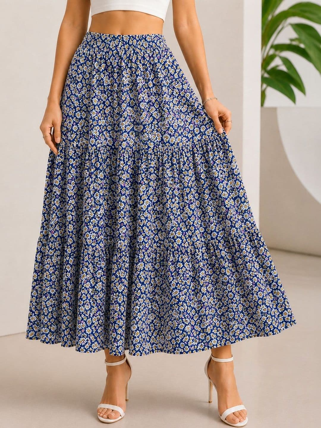 AmorLuxe Women Crepe Floral Micro or Ditsy Print Midi A-Line Skirt thumbnail 5