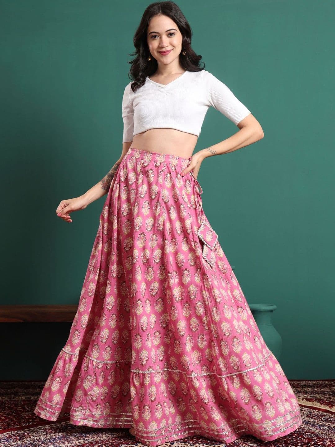 Sangria Women Cotton Floral Maxi Flared Skirt thumbnail 6