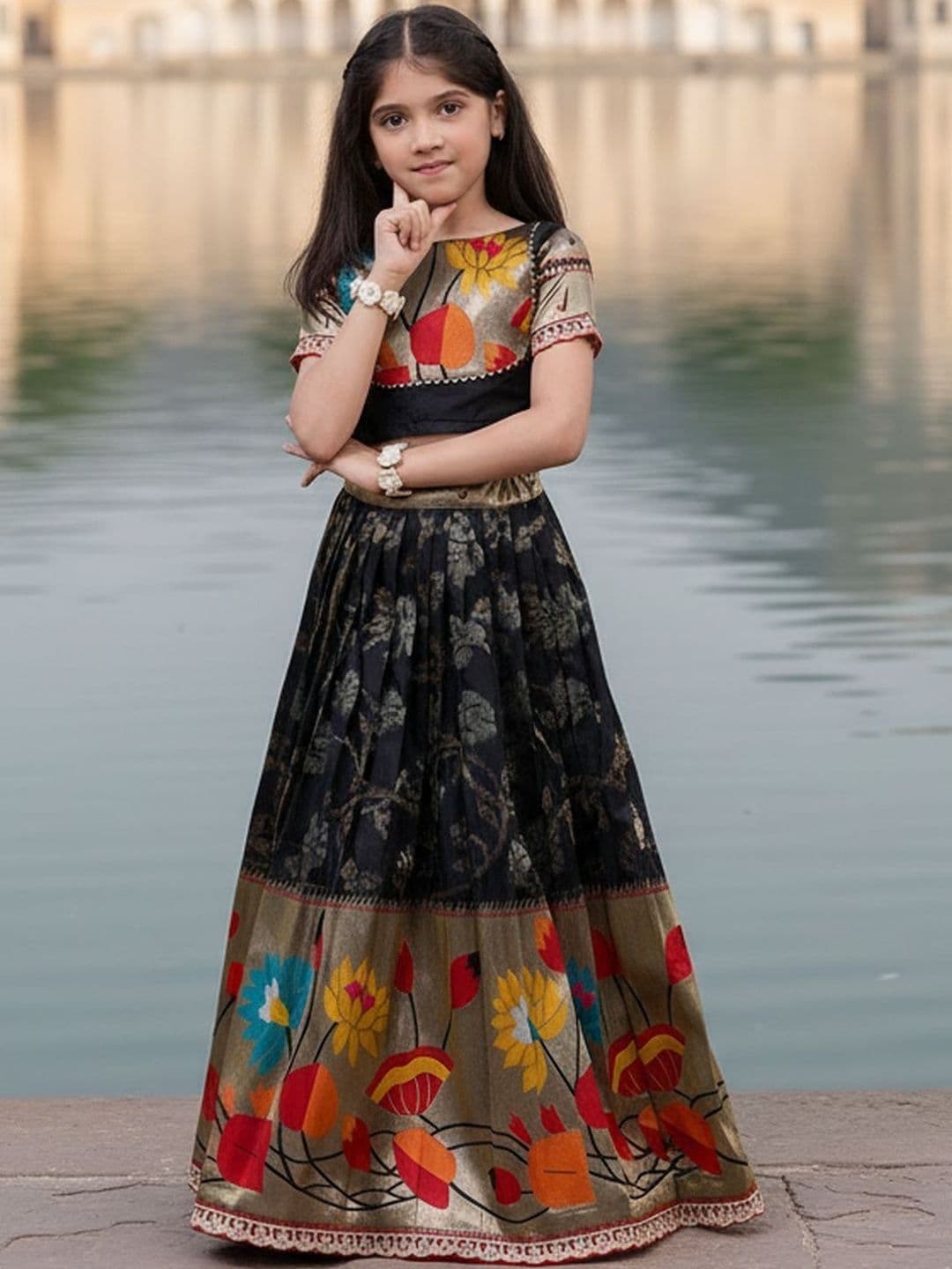 KALANANDI Girls Embroidered Ready to Wear Lehenga & - view 1