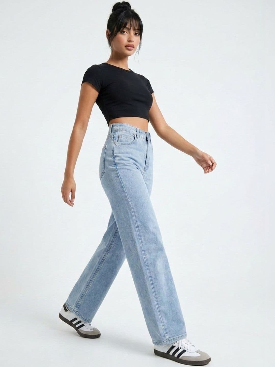glitchez Women Comfort Wide Leg High-Rise Light Fade Acid Wash Stretchable Jeans - view 1