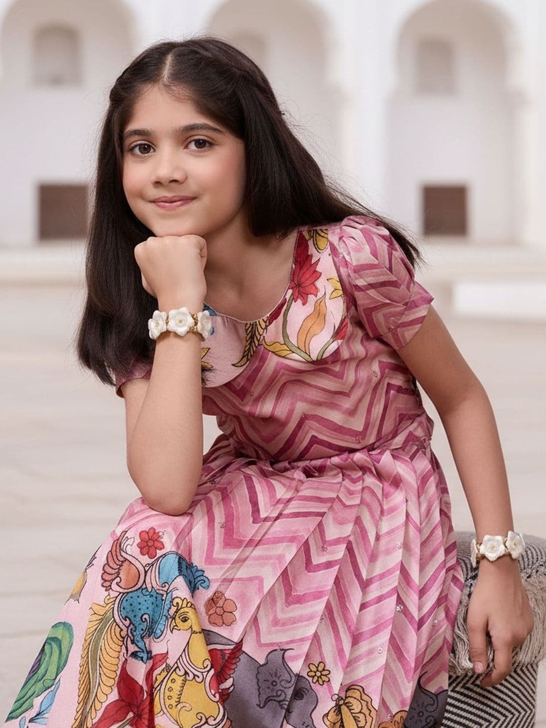 KALANANDI Girls Printed Thread Work Ready to Wear Lehenga & thumbnail 6