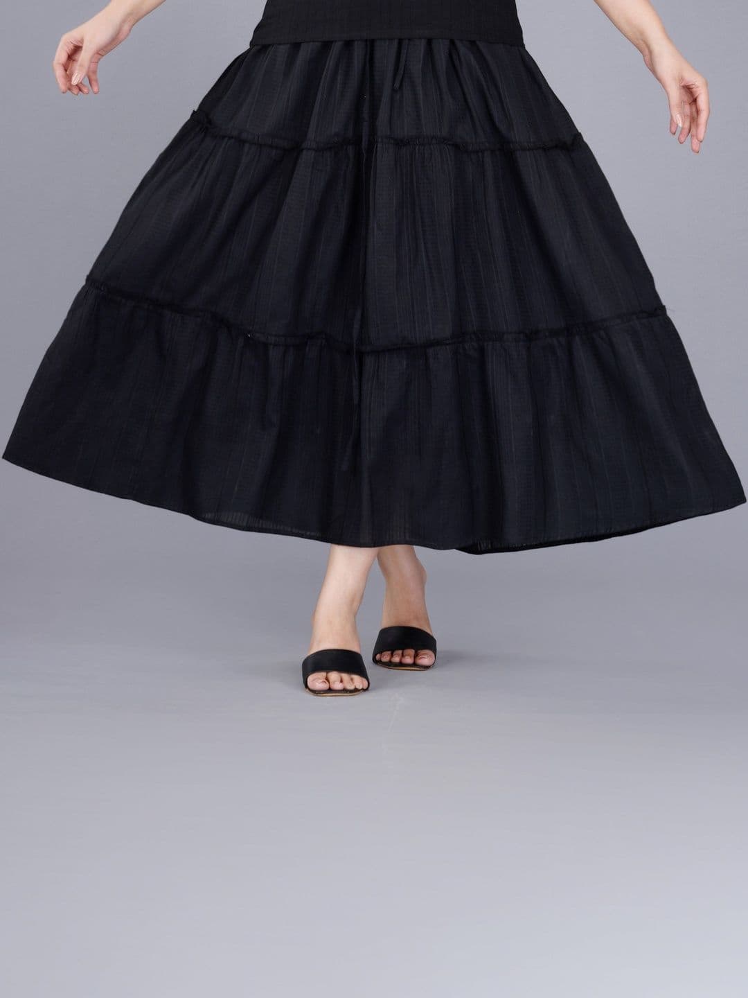 KALINI Women Pure Cotton Dobby Self Design Tiered Midi Tiered Skirt - view 1