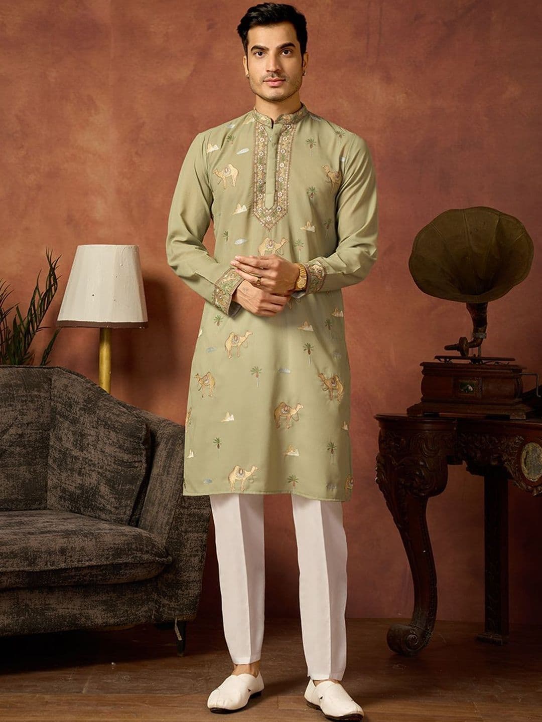 House of Pataudi Embroidered Cotton Mandarin Collar Knee Length Straight Kurta thumbnail 6