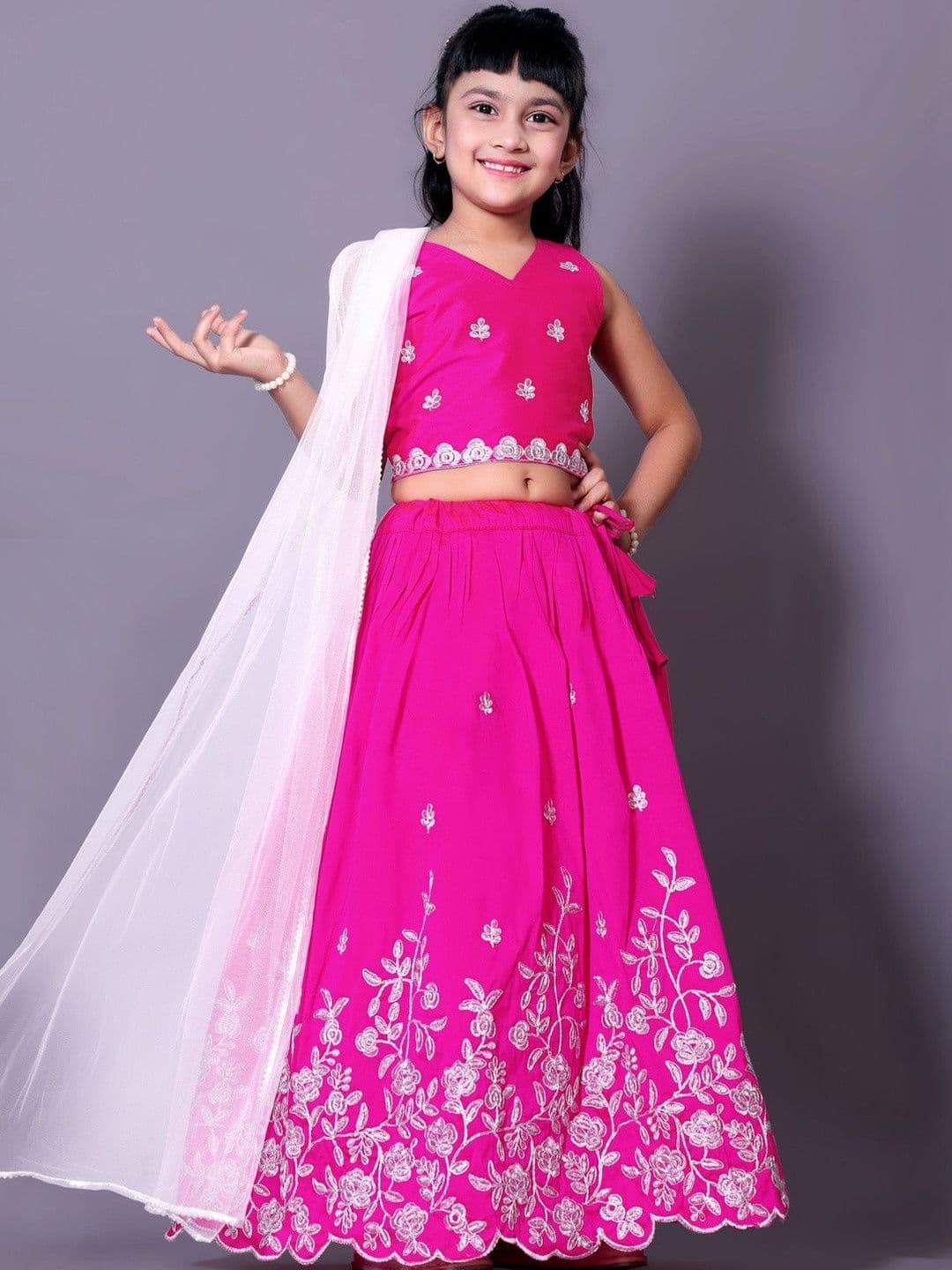 RJ ONLINE Girls Embellished Thread Work Tie and Dye Ready to Wear Lehenga & Blouse With Dupatta thumbnail 2